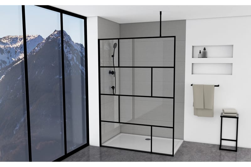 Suihkuseinä Hålahult 140x195 cm - Musta - Talo & remontointi - Keittiö & kylpyhuone - Kylpyhuone - Suihkukalusteet - Suihkuseinät