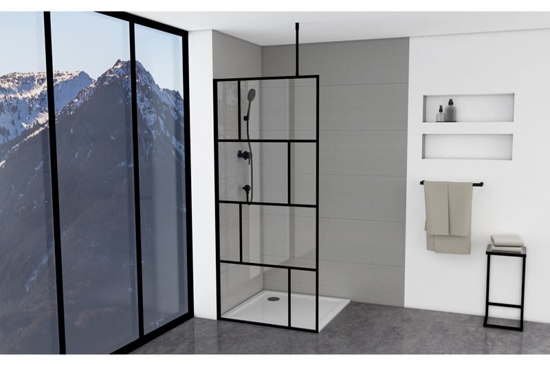 Suihkuseinä Hålahult 90x195 cm - Musta - Talo & remontointi - Keittiö & kylpyhuone - Kylpyhuone - Suihkukalusteet - Suihkuseinät