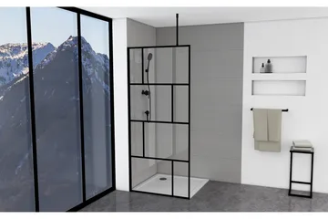 Suihkuseinä Hålahult 90x195 cm - Musta - Talo & remontointi - Keittiö & kylpyhuone - Kylpyhuone - Suihkukalusteet - Suihkuseinät