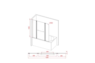 Suihkuseinä Ruske 140 cm - Musta - Talo & remontointi - Keittiö & kylpyhuone - Kylpyhuone - Suihkukalusteet - Suihkuseinät