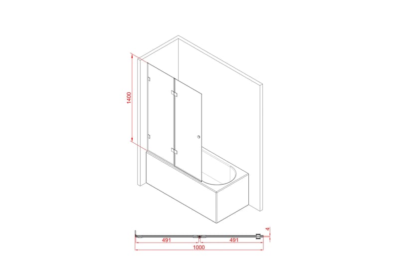 Suihkuseinä Tomtbod 140 cm - Musta - Suihkuseinät