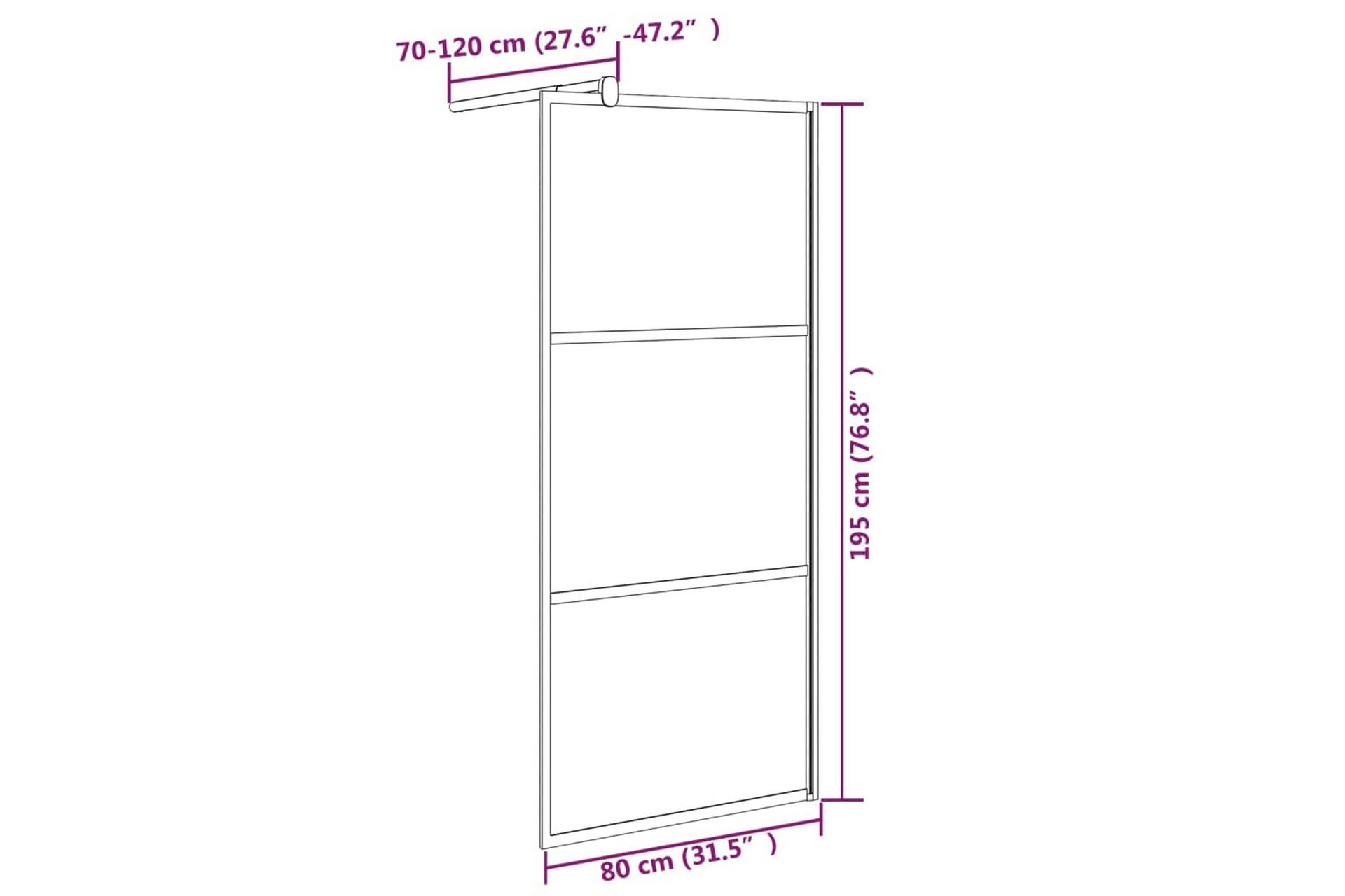 Walk-in suihkun seinäke 80x195 cm puolihuurrettu ESG-lasi mu - Musta - Talo & remontointi - Keittiö & kylpyhuone - Kylpyhuone - Suihkukalusteet - Suihkuseinät