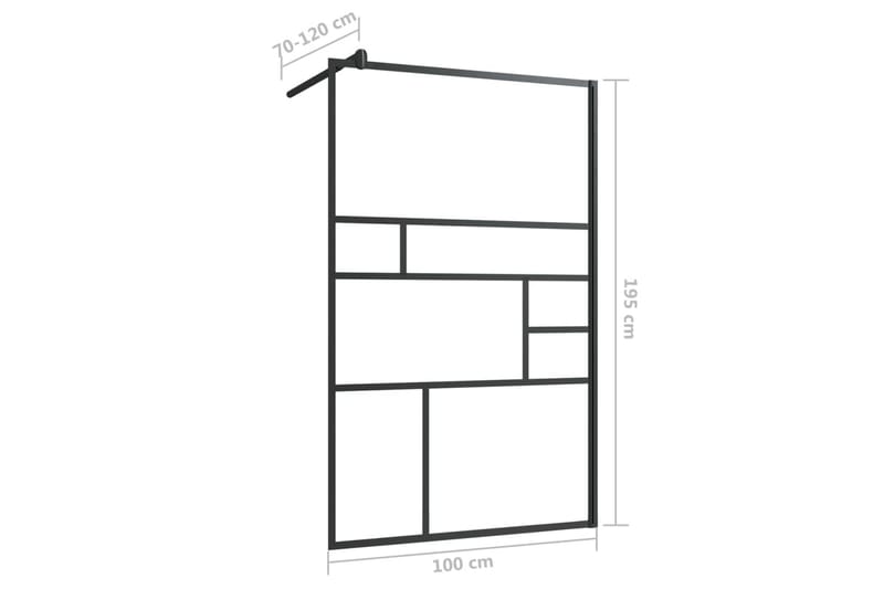 Walk-in suihkun seinäke kirkas ESG-lasi 100x195 cm musta - Läpinäkyvä - Suihkuseinät