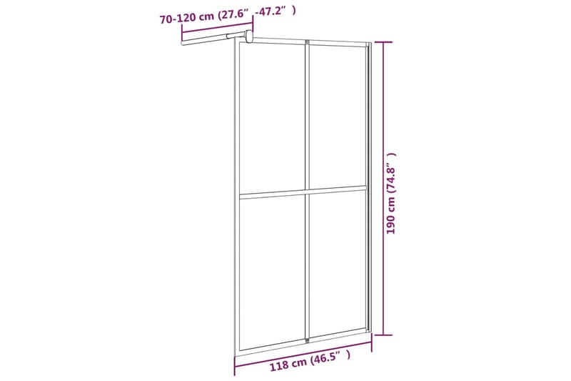 Walk-in suihkuseinäke 118x190 cm tumma karkaistu lasi - Musta - Talo & remontointi - Keittiö & kylpyhuone - Kylpyhuone - Suihkukalusteet - Suihkuseinät