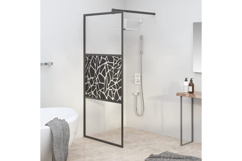Walk-in suihkuseinäke 80x195 cm ESG-lasi kivikuvioinnilla mu - Musta - Talo & remontointi - Keittiö & kylpyhuone - Kylpyhuone - Suihkukalusteet - Suihkuseinät