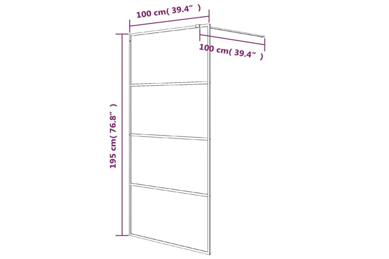 Walk-in suihkuseinäke musta 100x195 cm huurrettu ESG-lasi - Musta - Talo & remontointi - Keittiö & kylpyhuone - Kylpyhuone - Suihkukalusteet - Suihkuseinät