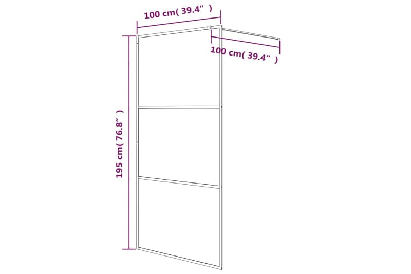 Walk-in suihkuseinäke musta 100x195 cm huurrettu ESG-lasi - Musta - Suihkuseinät