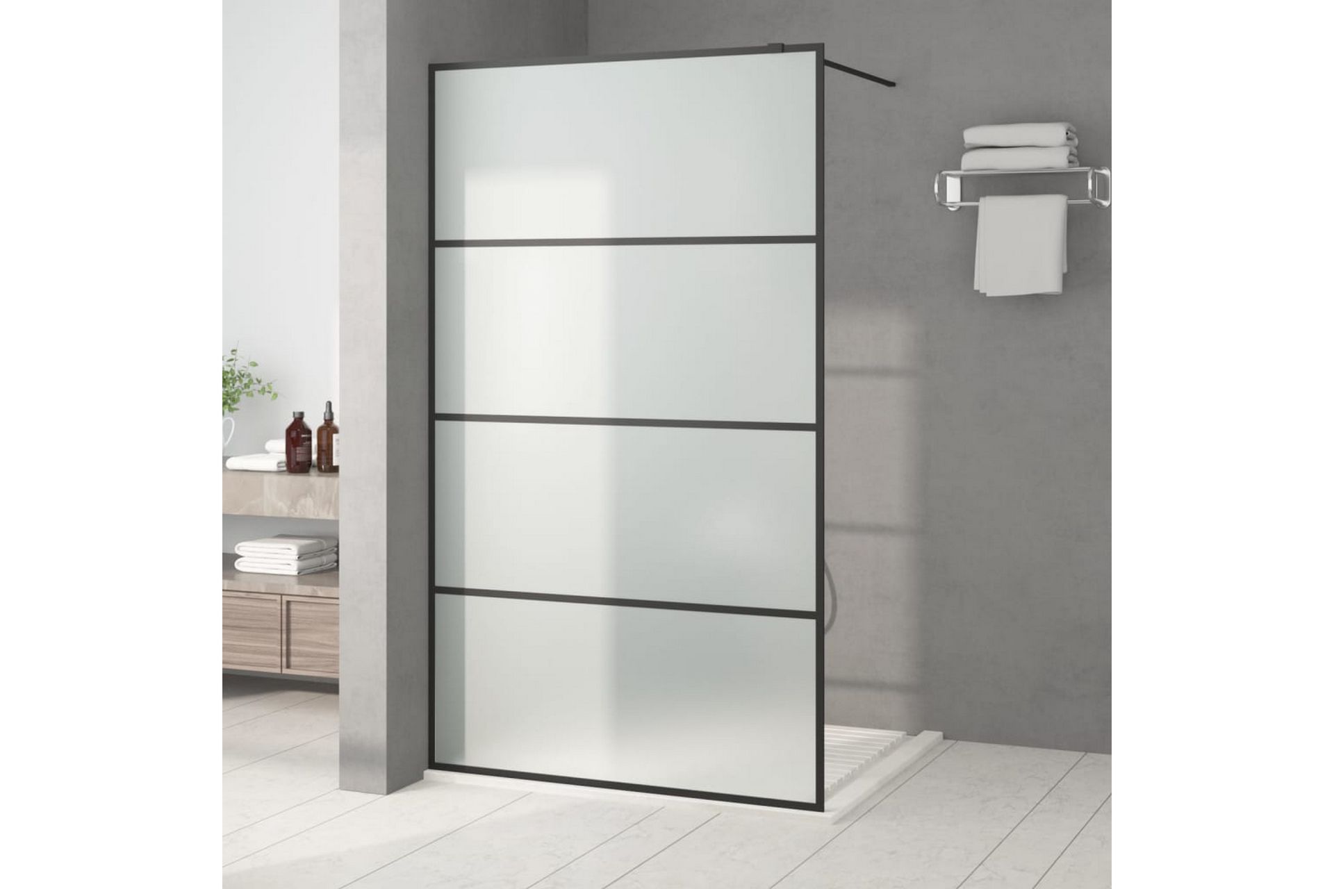 Walk-in suihkuseinäke musta 115x195 cm huurrettu ESG-lasi - Musta - Talo & remontointi - Keittiö & kylpyhuone - Kylpyhuone - Suihkukalusteet - Suihkuseinät