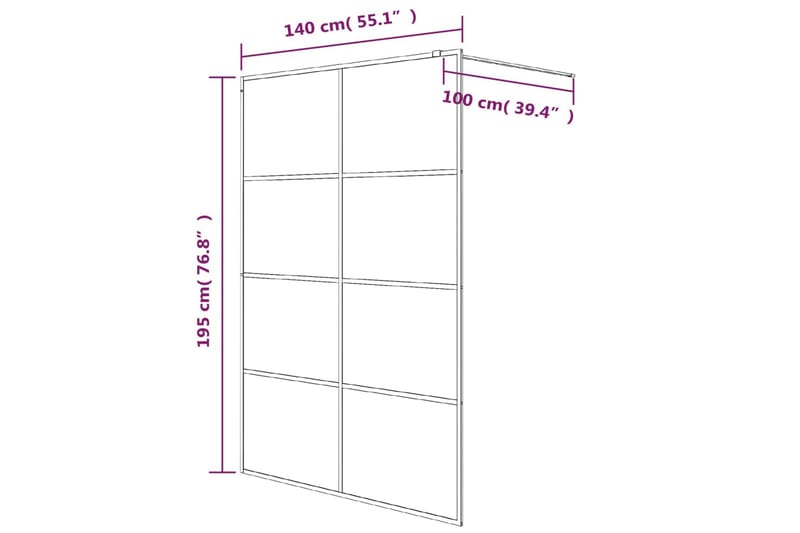 Walk-in suihkuseinäke musta 140x195 cm puolihuurrettu ESG-la - Musta - Talo & remontointi - Keittiö & kylpyhuone - Kylpyhuone - Suihkukalusteet - Suihkuseinät