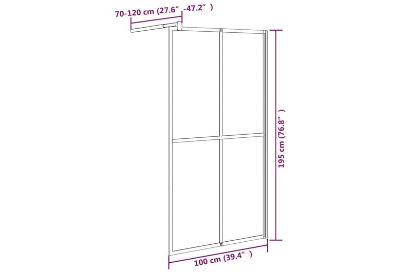 Walk-in suihkuseinäke 100x195 cm tumma karkaistu lasi - Musta - Talo & remontointi - Keittiö & kylpyhuone - Kylpyhuone - Suihkukalusteet - Suihkuseinät