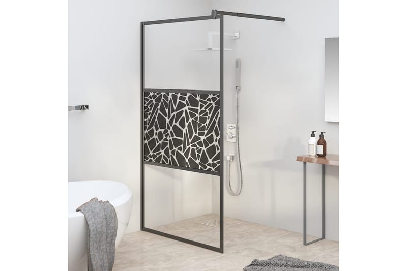 Walk-in suihkuseinäke 115x195cm ESG-lasi kivikuvioinnilla mu - Musta - Talo & remontointi - Keittiö & kylpyhuone - Kylpyhuone - Suihkukalusteet - Suihkuseinät
