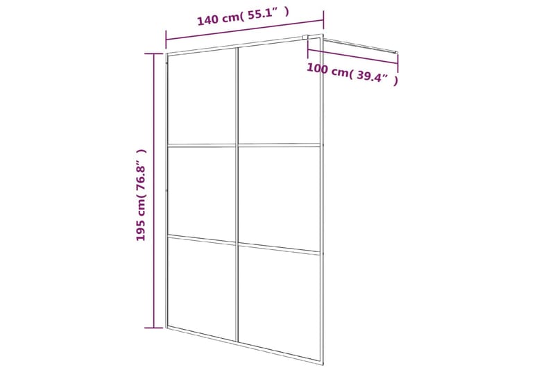 Walk-in suihkuseinäke musta 140x195 cm puolihuurrettu ESG-la - Musta - Talo & remontointi - Keittiö & kylpyhuone - Kylpyhuone - Suihkukalusteet - Suihkuseinät