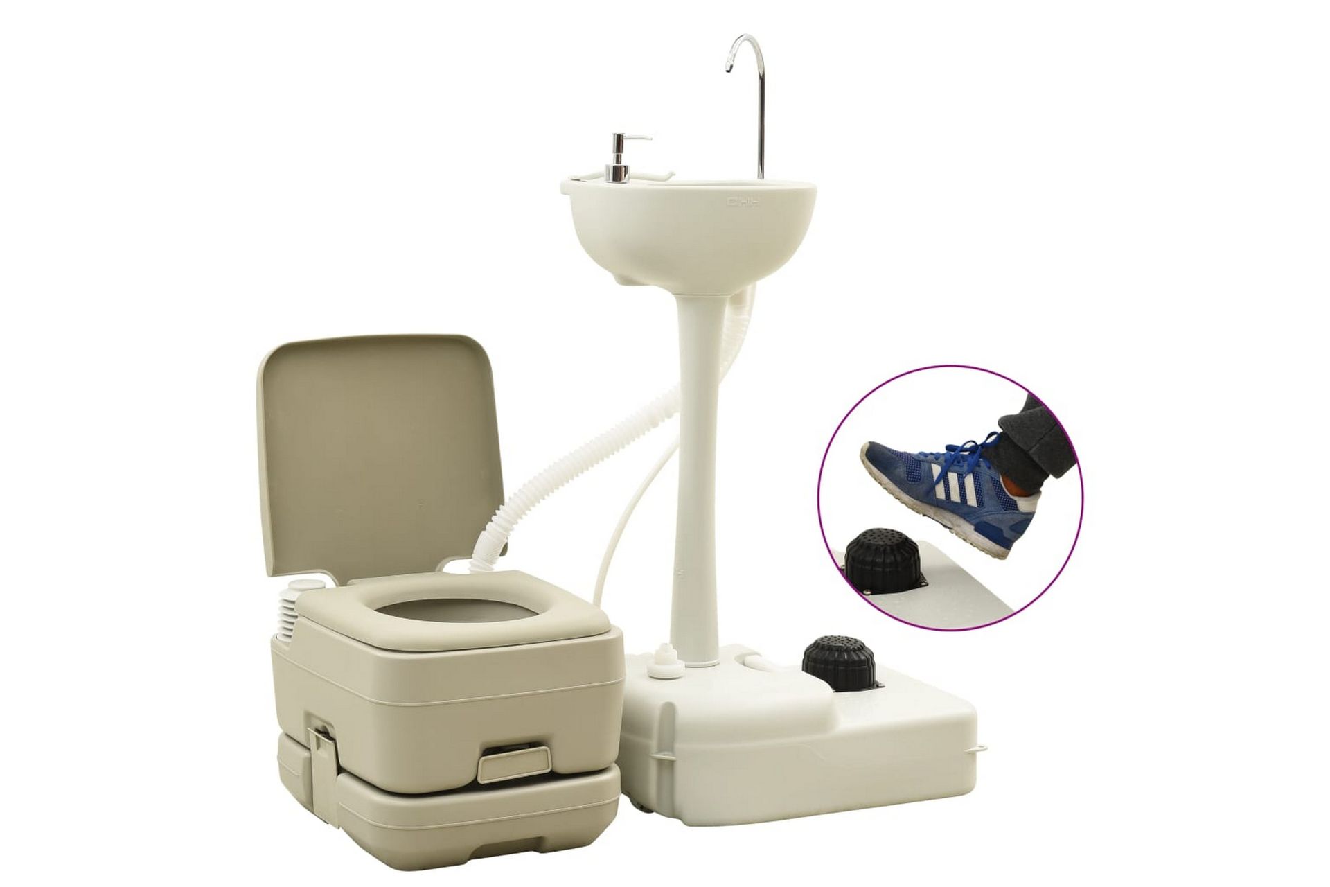 Kannettava retkeily-WC 10+10 l ja käsinpesuallas 20 l harmaa - Harmaa - Talo & remontointi - Keittiö & kylpyhuone - Kylpyhuone - WC-istuimet - WC-istuin kaksoishuuhtelu