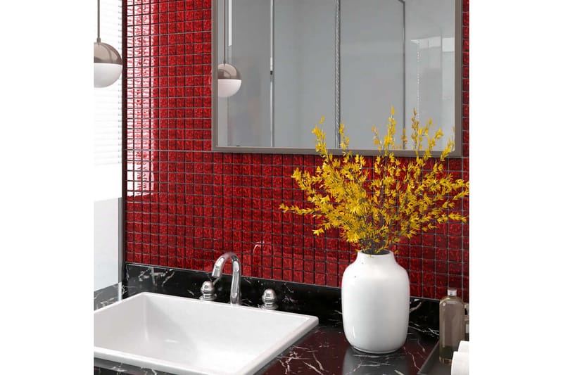Mosaiikkilaatat itsekiinnittyvät 11kpl punainen 30x30 cm - Punainen - Talo & remontointi - Keittiö & kylpyhuone - Seinälaatat & Lattialaatat - Mosaiikki - Lasimosaiikki