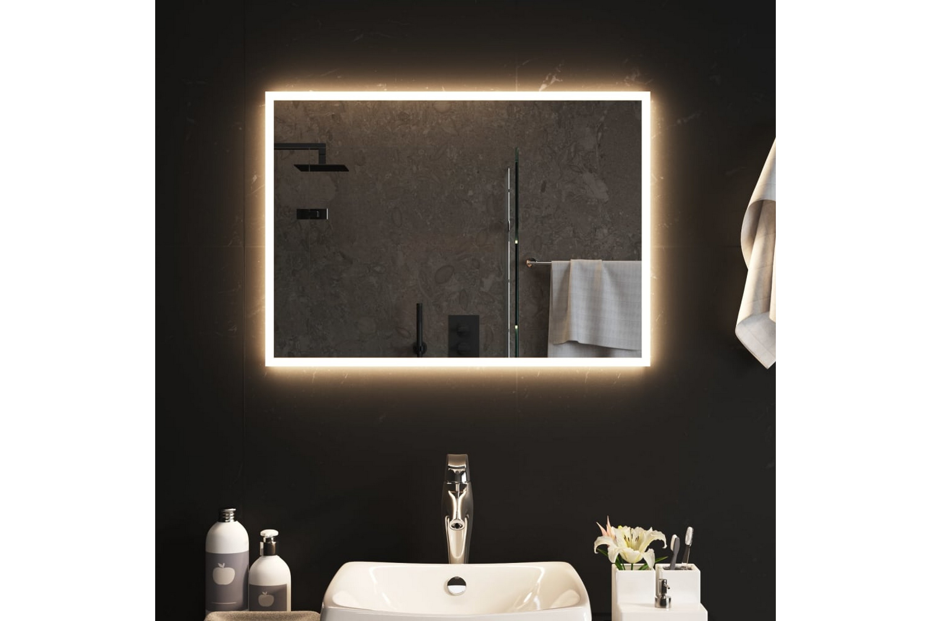 LED-kylpyhuoneen peili 70x50 cm - Läpinäkyvä