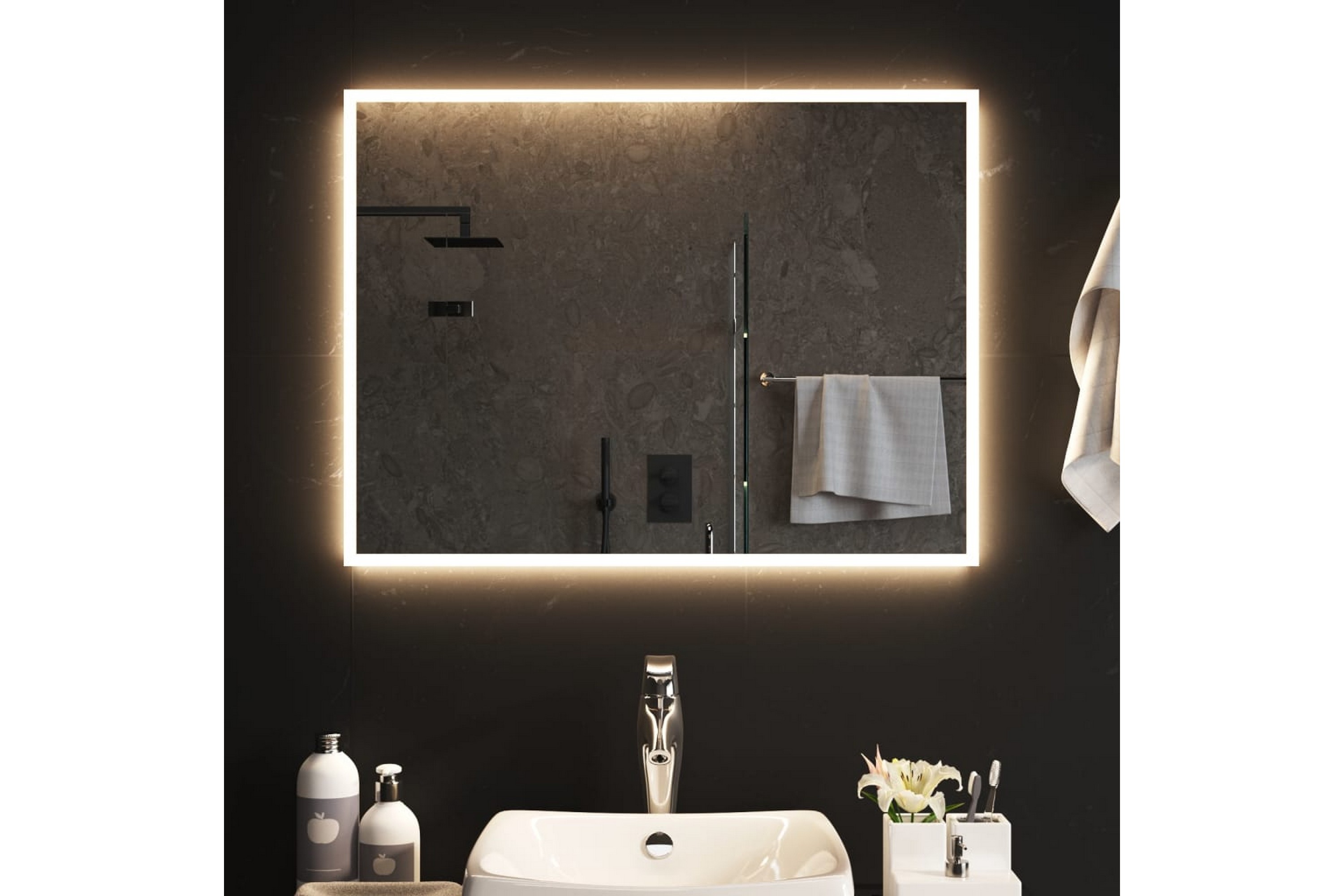 LED-kylpyhuoneen peili 80x60 cm - Läpinäkyvä
