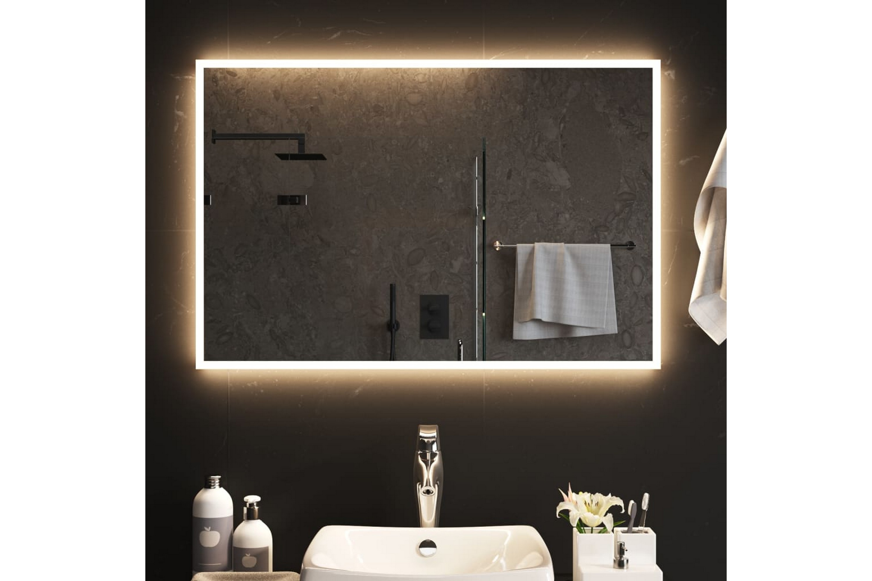 LED-kylpyhuoneen peili 90x60 cm - Läpinäkyvä