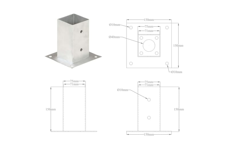 Aitatolpan jalat 4 kpl galvanoitua metallia 71 mm - Hopea - Talo & remontointi - Näkösuojat & aitaukset - Aita - Aitatolpat