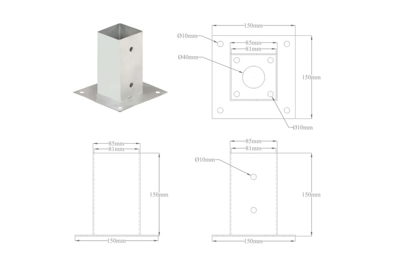 Aitatolpan jalat 4 kpl galvanoitua metallia 81 mm - Hopea - Aitatolpat