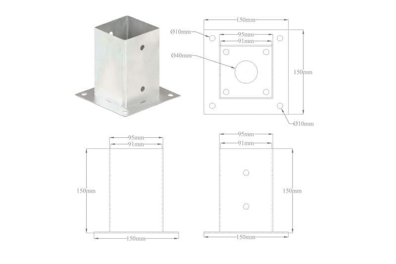 Aitatolpan jalat 4 kpl galvanoitua metallia 91 mm - Hopea - Talo & remontointi - Näkösuojat & aitaukset - Aita - Aitatolpat
