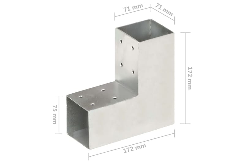 Tolppaliitin L-muoto galvanoitu metalli 71x71 mm - Aitatolpat