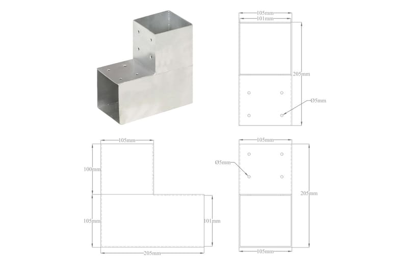 Tolppaliittimet 4 kpl L-muoto galvanoitu metalli 101x101 mm - Aitatolpat