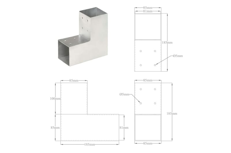 Tolppaliittimet 4 kpl L-muoto galvanoitu metalli 81x81 mm - Aitatolpat