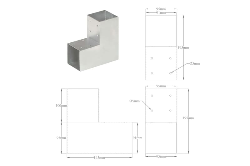 Tolppaliittimet 4 kpl L-muoto galvanoitu metalli 91x91 mm - Talo & remontointi - Näkösuojat & aitaukset - Aita - Aitatolpat