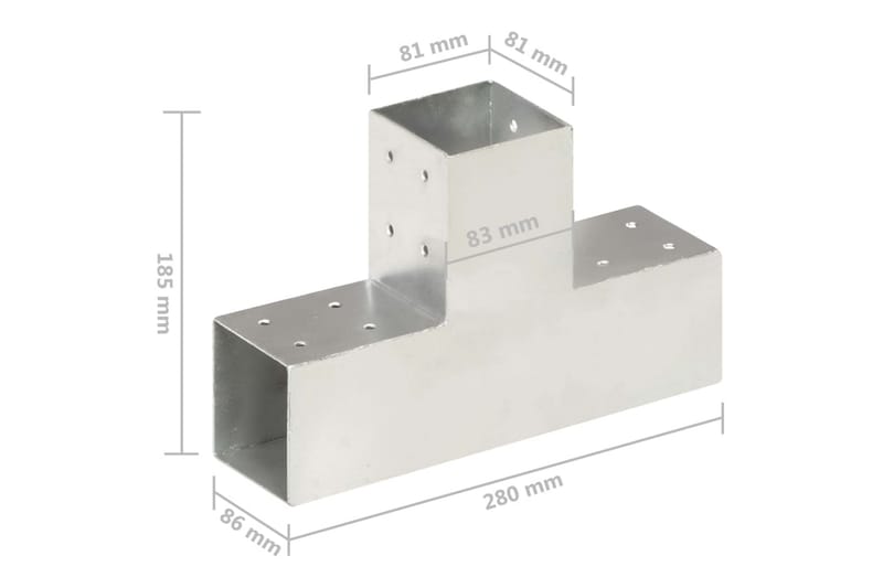 Tolppaliittimet 4 kpl T-muoto galvanoitu metalli 81x81 mm - Talo & remontointi - Näkösuojat & aitaukset - Aita - Aitatolpat