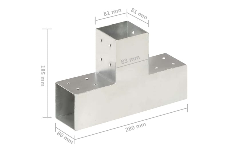 Tolppaliittimet 4 kpl T-muoto galvanoitu metalli 81x81 mm - Aitatolpat