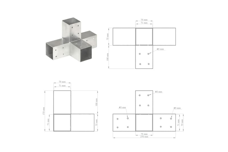 Tolppaliittimet 4 kpl X-muoto galvanoitu metalli 71x71 mm - Talo & remontointi - Näkösuojat & aitaukset - Aita - Aitatolpat