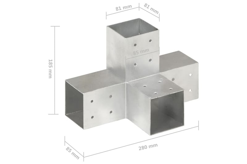 Tolppaliittimet 4 kpl X-muoto galvanoitu metalli 81x81 mm - Aitatolpat