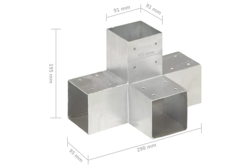 Tolppaliittimet 4 kpl X-muoto galvanoitu metalli 91x91 mm - Aitatolpat