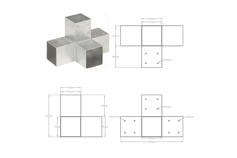 Tolppaliittimet 4 kpl X-muoto galvanoitu metalli 91x91 mm - Aitatolpat