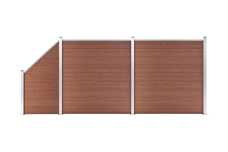 Aitasarja 2 neliöpaneelia + 1 vinopaneeli WPC 446x186 cm - Ruskea - Talo & remontointi - Näkösuojat & aitaukset - Aita - Puuaita