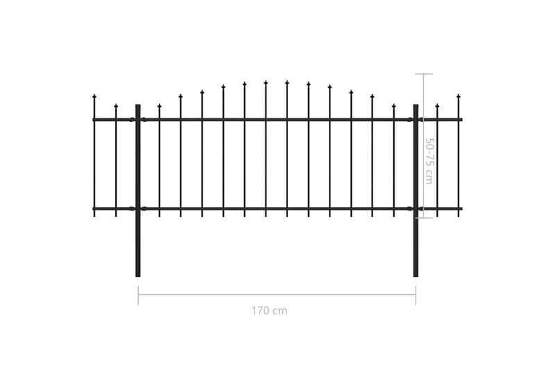 Puutarha-aita keihäskärjillä teräs (0,5-0,75)x6,8 m musta - Musta - Talo & remontointi - Näkösuojat & aitaukset - Aita - Takorauta-aita & rauta-aita
