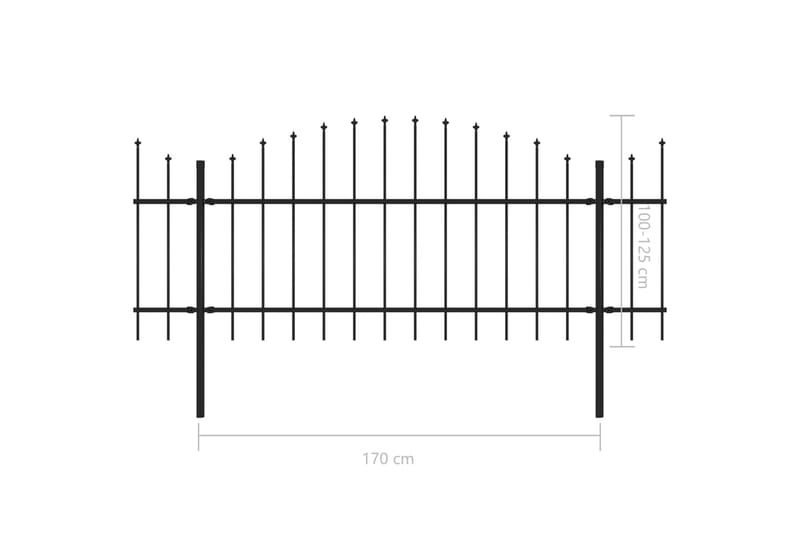 Puutarha-aita keihäskärjillä teräs (1-1,25)x5,1 m musta - Musta - Takorauta-aita & rauta-aita