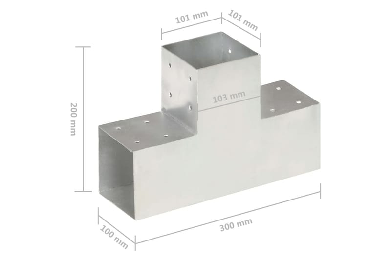 Tolppaliitin T-muoto galvanoitu metalli 101x101 mm - Aitatolpat