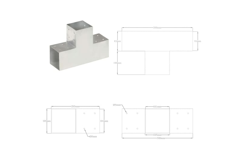 Tolppaliitin T-muoto galvanoitu metalli 101x101 mm - Aitatolpat