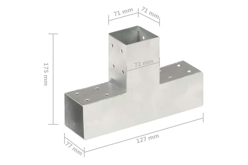 Tolppaliitin T-muoto galvanoitu metalli 71x71 mm - Aitatolpat