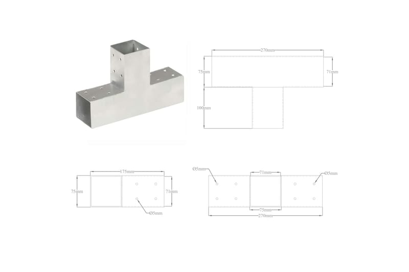 Tolppaliitin T-muoto galvanoitu metalli 71x71 mm - Aitatolpat