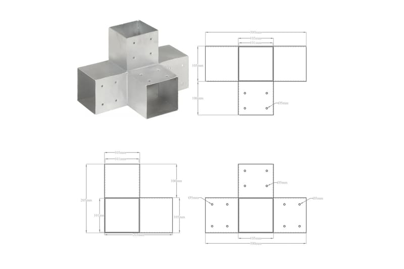 Tolppaliitin X-muoto galvanoitu metalli 101x101 mm - Aitatolpat