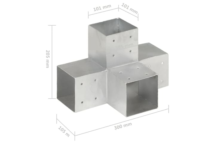 Tolppaliitin X-muoto galvanoitu metalli 101x101 mm - Aitatolpat