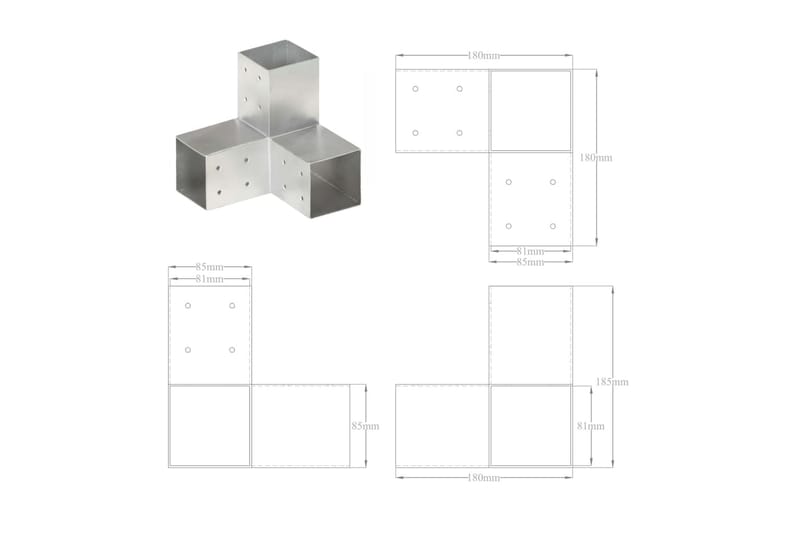 Tolppaliitin Y-muoto galvanoitu metalli 81x81 mm - Aitatolpat