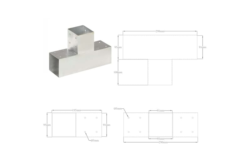 Tolppaliittimet 4 kpl T-muoto galvanoitu metalli 91x91 mm - Aitatolpat