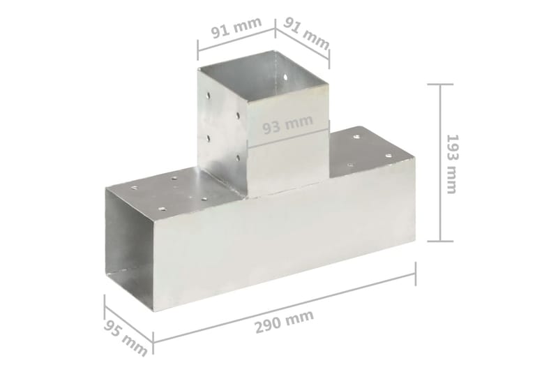 Tolppaliittimet 4 kpl T-muoto galvanoitu metalli 91x91 mm - Aitatolpat