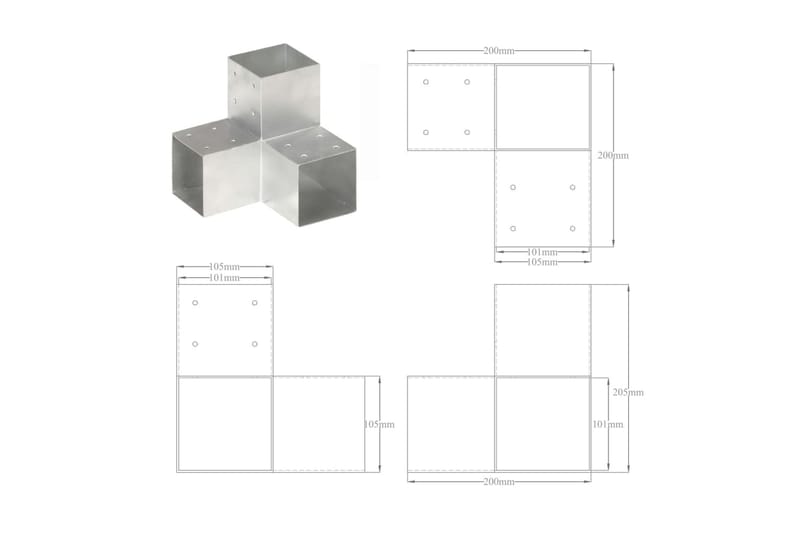 Tolppaliittimet 4 kpl Y-muoto galvanoitu metalli 101x101 mm - Aitatolpat