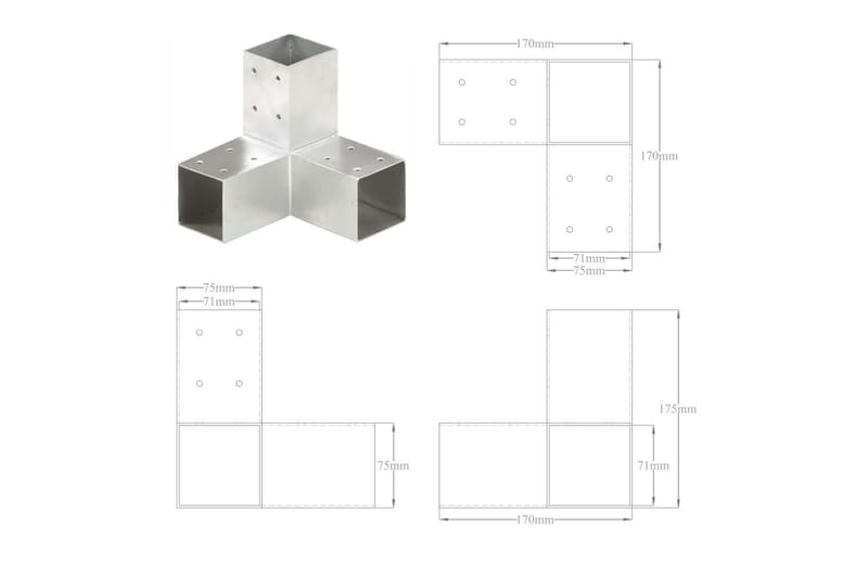 Tolppaliittimet 4 kpl Y-muoto galvanoitu metalli 71x71 mm - Talo & remontointi - Näkösuojat & aitaukset - Aita - Aitatolpat