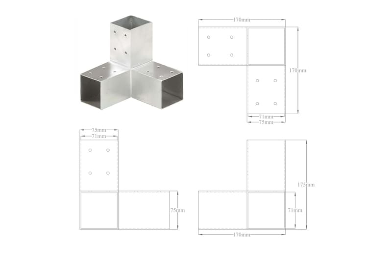 Tolppaliittimet 4 kpl Y-muoto galvanoitu metalli 71x71 mm - Aitatolpat