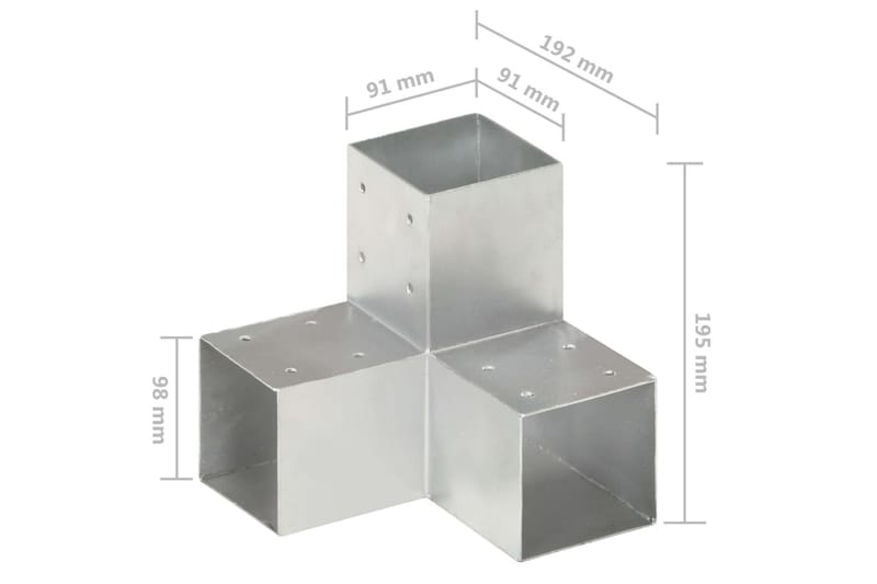 Tolppaliittimet 4 kpl Y-muoto galvanoitu metalli 91x91 mm - Aitatolpat